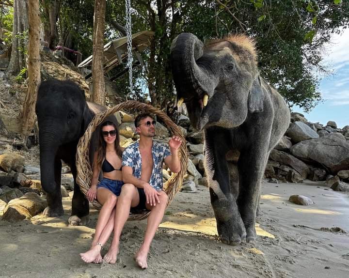 Elephant Swims @Lucky Beach, Tri Trang