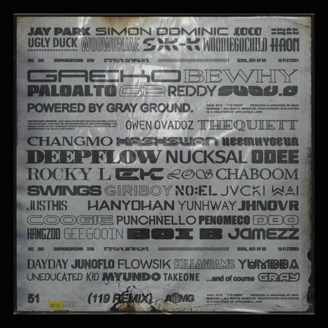 119 REMIX - Track · Jay Park, Simon Dominic, Loco, Ugly Duck, Woo, Sik-K, Woodie Gochild, HAON, Gaeko, BewhY