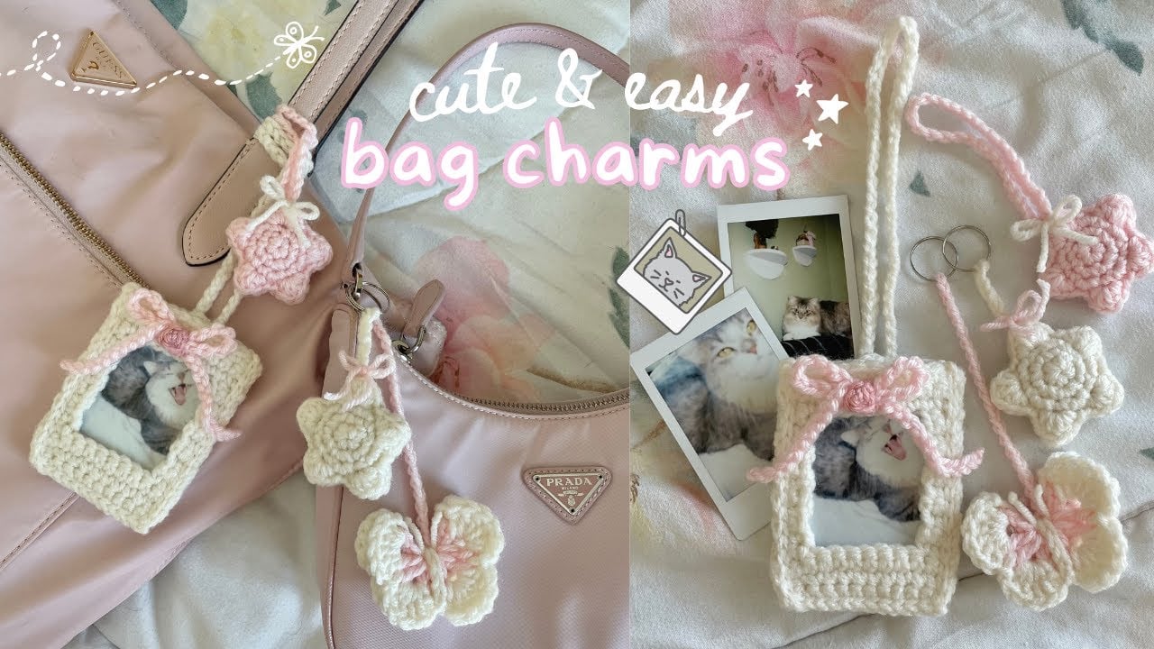 how to crochet cute bag charms | butterfly, photocard holder, & star (beginner-friendly tutorial)