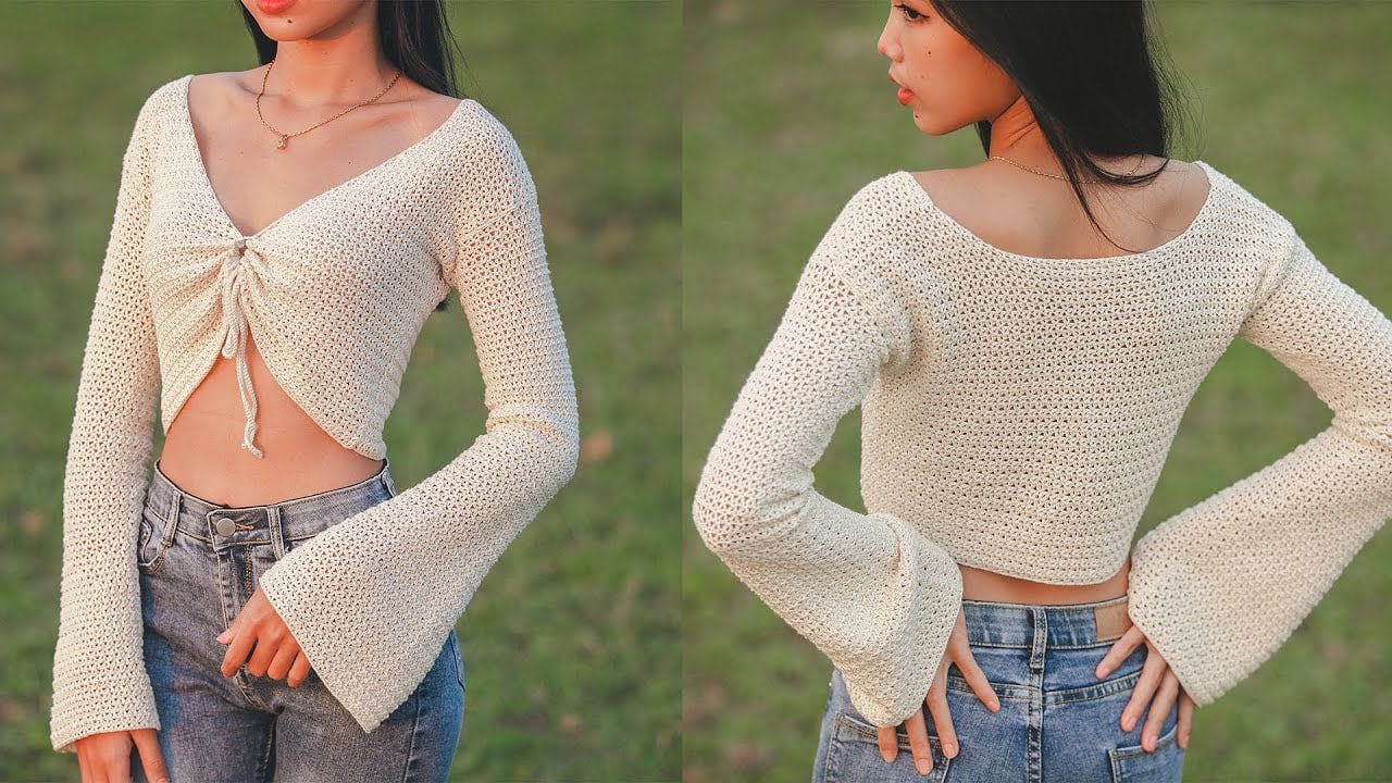 Crochet Crop Lace Cardigan | Crochet Bell Sleeves Cardigan | Chenda DIY