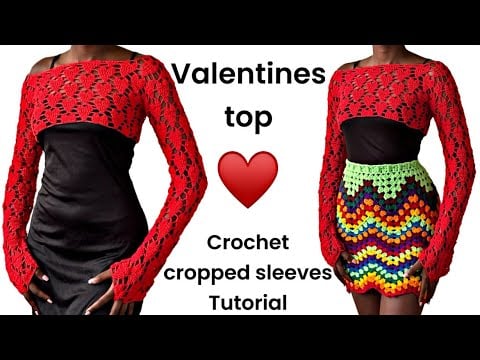 Valentines crochet cropped sleeves / shrug | valentines crochet hearts top | crochet hearts tutorial