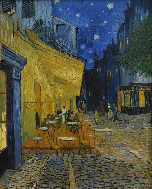 Café terrace at night