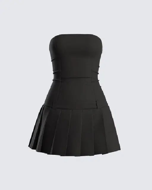 Strapless Pleated Black Dress