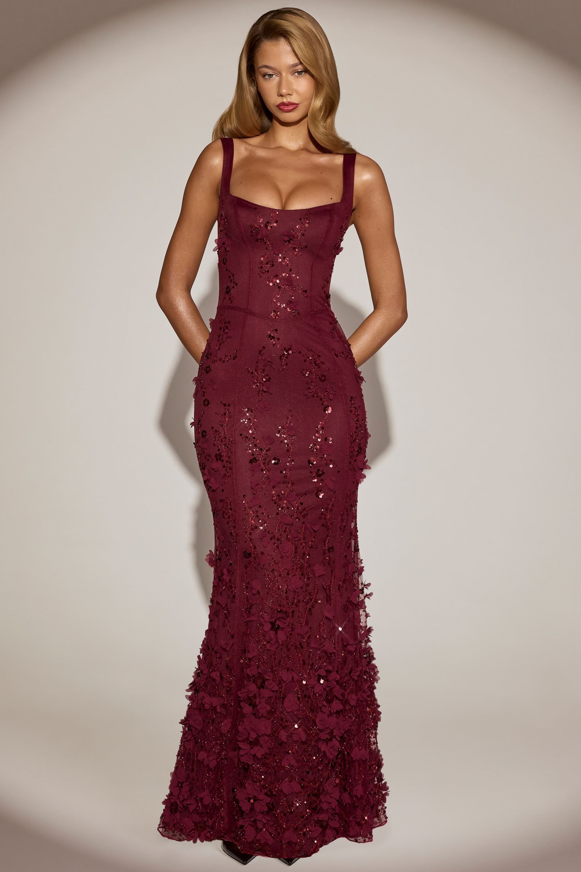 Embellished Fishtail Corset Gown in Wine Red - Oh Polly UK