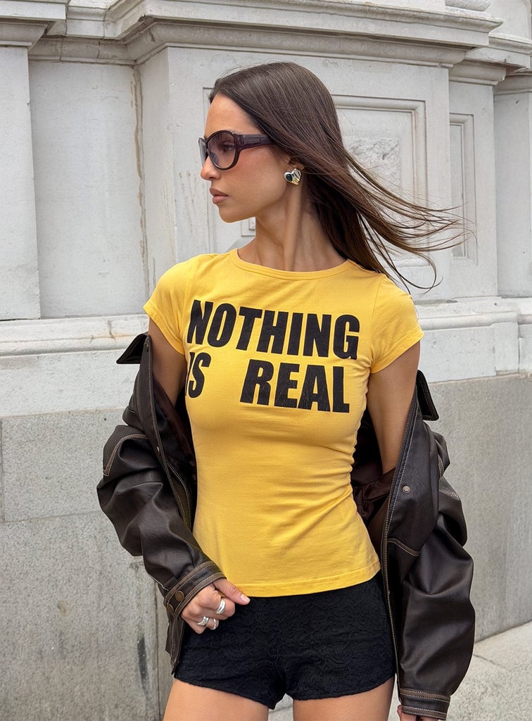 Nothing Is Real Graphic Top Yellow / Black - Princess Polly