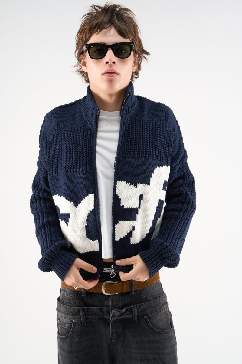 Scff Navy Knit Zipper - Scuffers