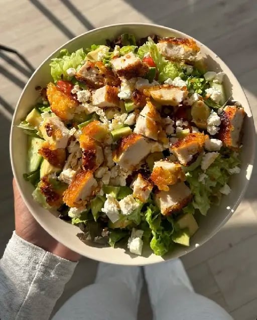chicken salad - Quick and simple, chop up your lettuce, type of cheese and adding other veggies is up to you ! cook your chicken and you''re done.
