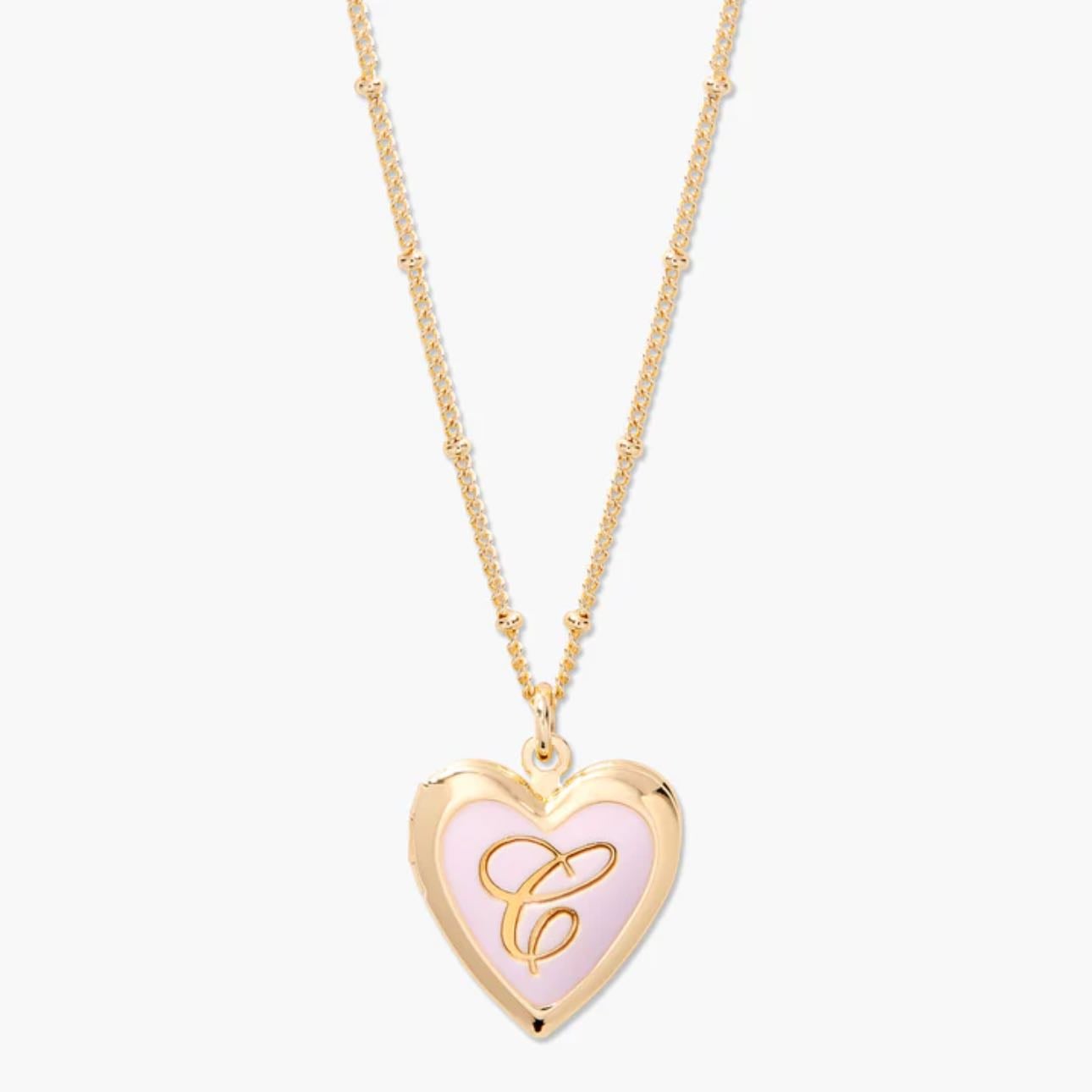 Isla Heart Enamel Locket - $96 USD Font script Letter N