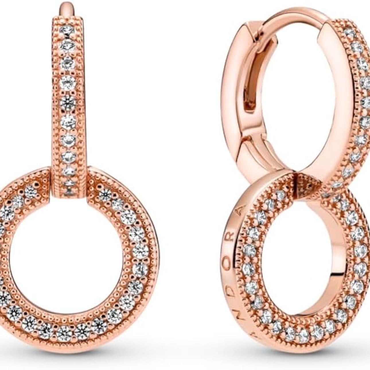 PANDORA Arracadas Doble Aro Pandora Signature con circonitas Mujer - $3960