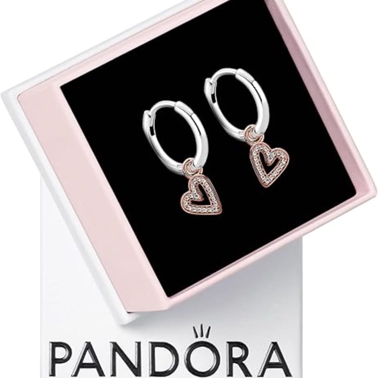PANDORA Aretes de aro resplandecientes corazón con zirconia cúbica Mujer - $3620