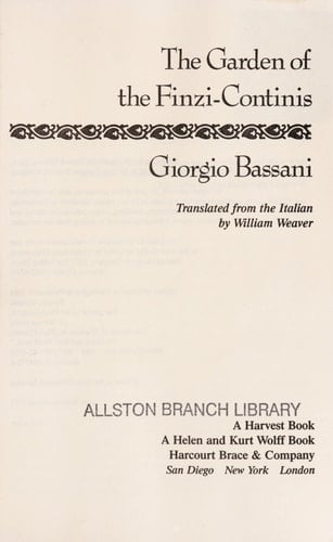 The Garden of the Finzi-Continis - Giorgio Bassani · 1977