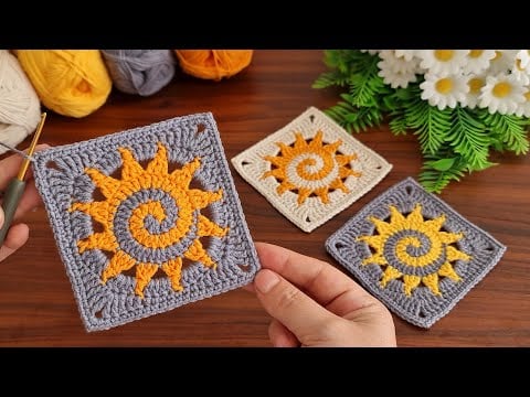 Spiral sun granny square - Knitting Life