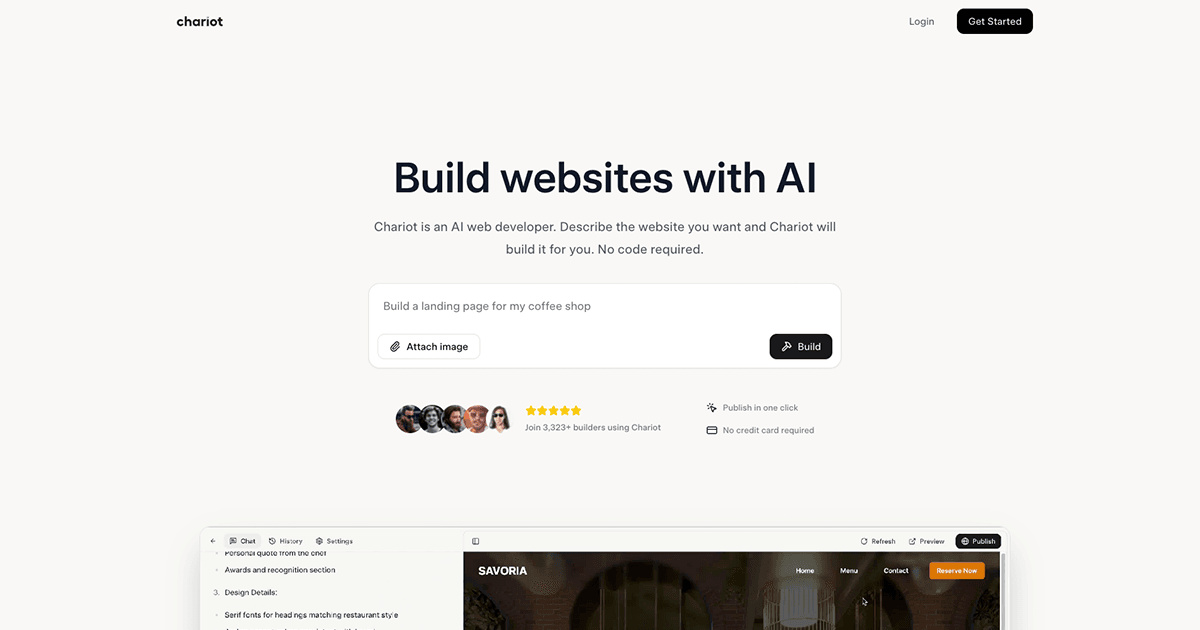 Chariot - Build websites with AI - Création de site web / Productivité / Outils no-code