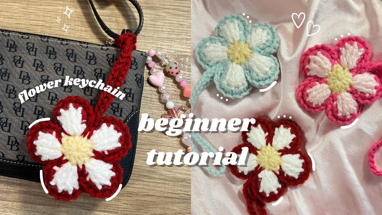 🌸✨how to crochet a flower bag charm keychain | crochet beginner tutorial ☁️💗