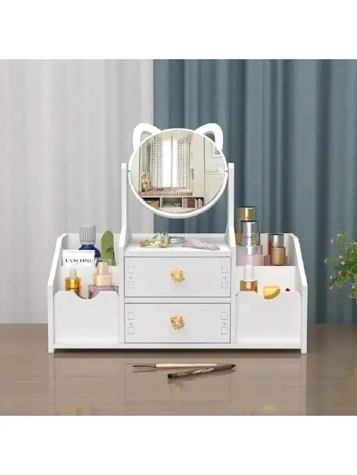 Organizador de Maquillaje con Espejo, Mini Tocador para Brochas, Almacenamiento de Maquillaje Organizador de Escritorio, Armable Desmontable