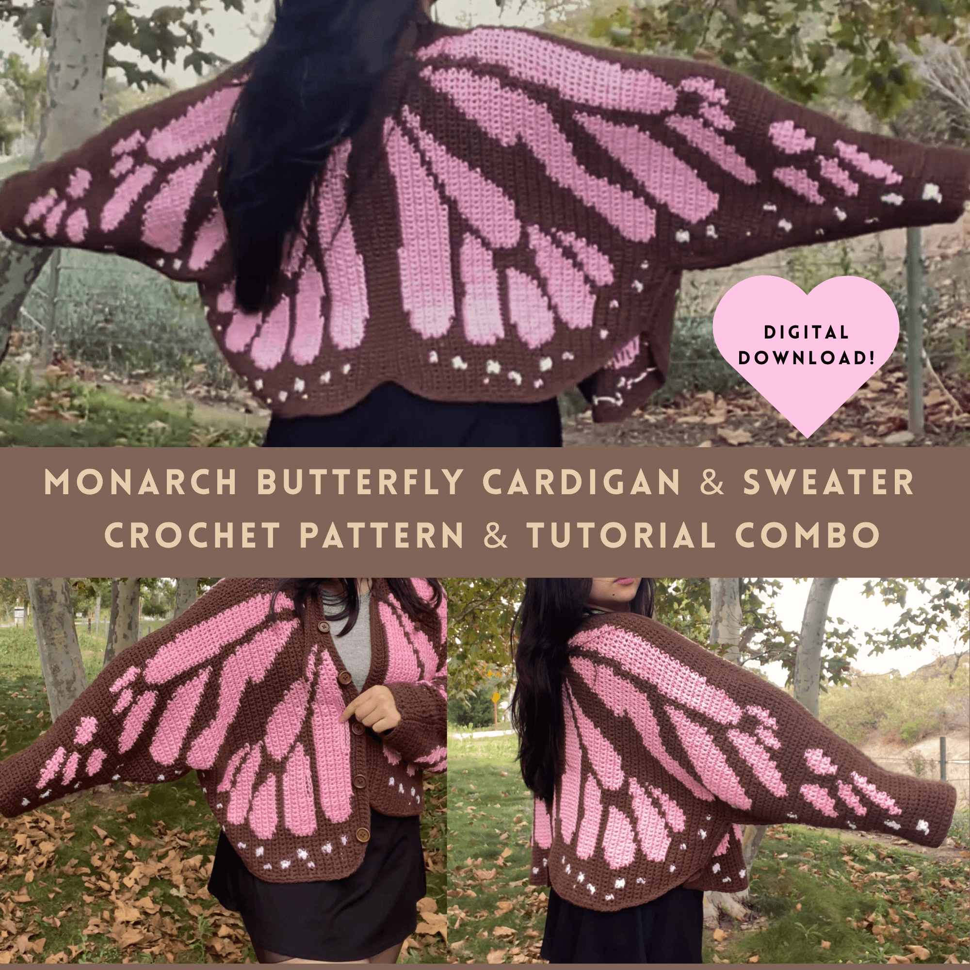 The Monarch butterfly cardigan/sweater crochet pattern & tutorial comb - Biyabimi