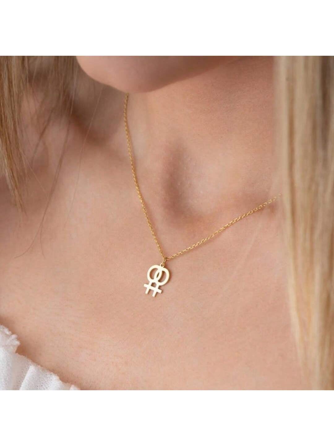 Pendientes de Venus doble, joyería feminista, colgante con símbolo de mujer, collar con símbolo femenino de plata esterlina, regalo feminista