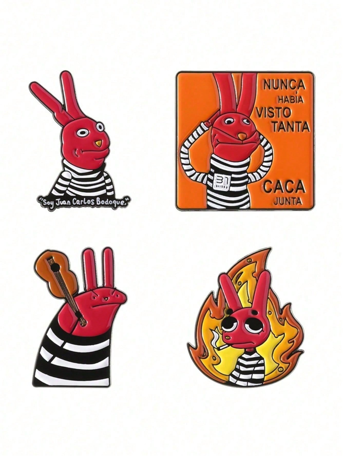 1 pieza Accesorio de juego lindo con animal rojo, insignia de metal versátil personalizada con diseño de conejo para decoración de ropa