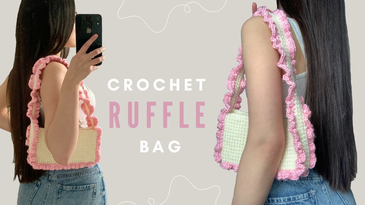 Mini crochet shoulder bag tutorial / crochet ruffle bag/ how to crochet a coquette bag for beginners