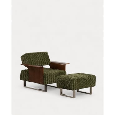 Fauteuil Inclinable en avec Repose-pieds en Tissu et Bois 70s Furry - themasie.com