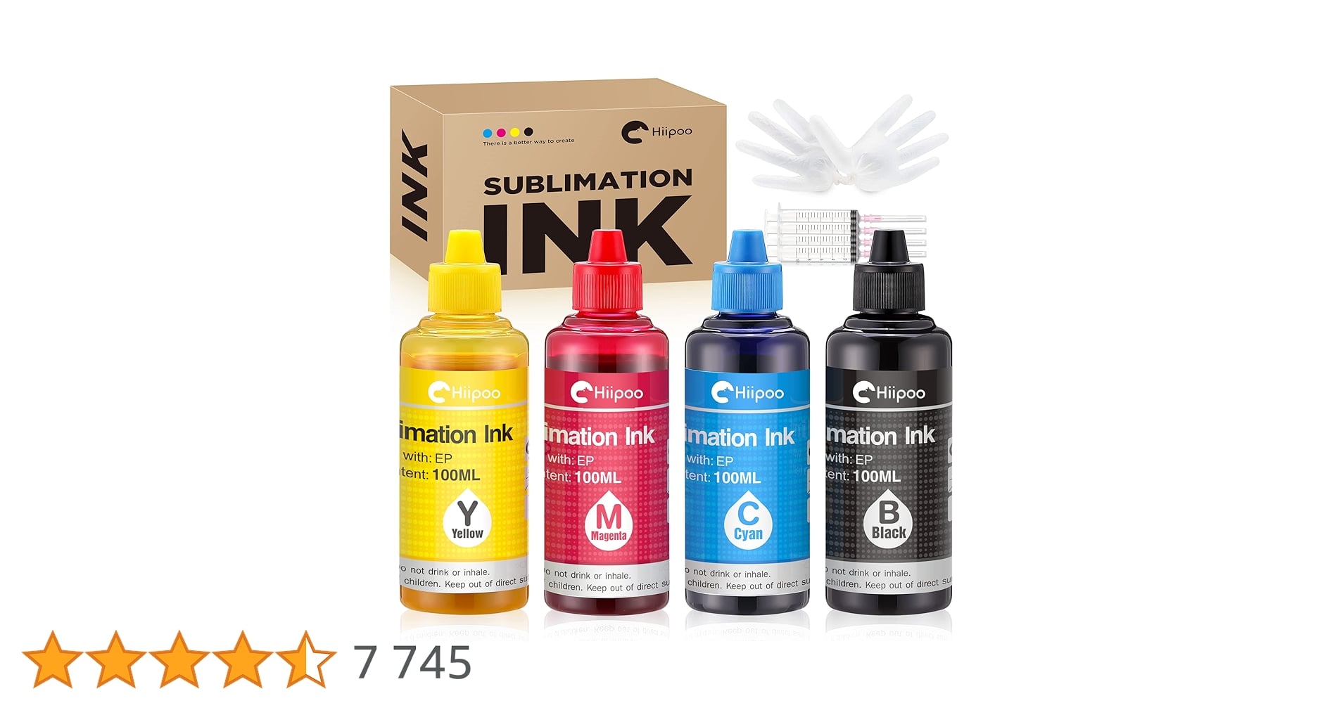 Amazon - Hiipoo Bouteilles rechargeables d'encre par sublimation compatibles avec WF7710 ET2760 ET2720 ET2803 ET2800 ET15000 C88 C88+ imprimante Ă jet d'encre transfert Ă chaud sur tasses, ass
