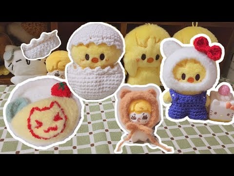 🧶뜨개로그🧶 || 인형옷 코바늘 | 🐣뽁아리 달걀 껍질옷 | 키티 | 오므라이스 베드 | 5cm 인형 모자 🐱🐻 뜨개질 - 복복 bokbok