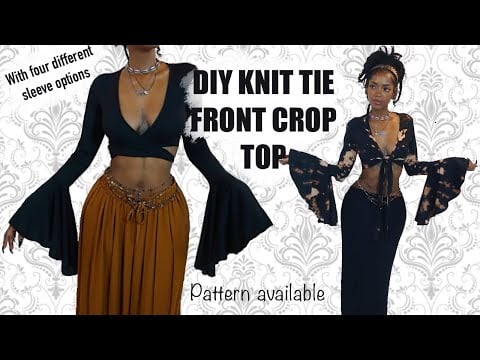 DIY RYA Knit Tie Front Bell Sleeve Crop Top | Pattern Available - bambiixfashion