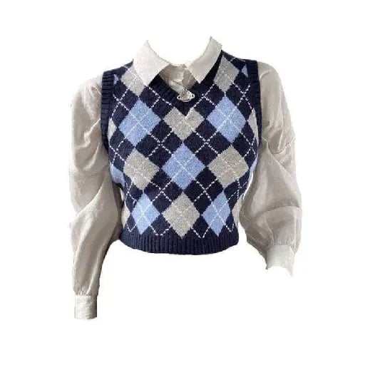 Plaid vest w/ white collar top - These are such staples to a wardrobe.