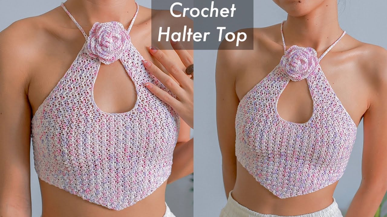 Crochet Rose Halter Corset Top Tutorial | Chenda DIY