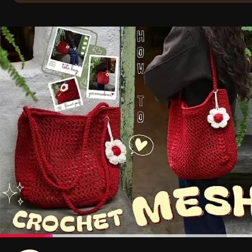 Crochet mesh tote bag