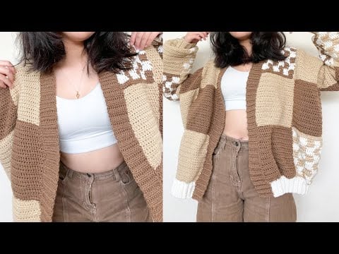Crochet Brown Patchwork Cardigan Tutorial - Yarnalina