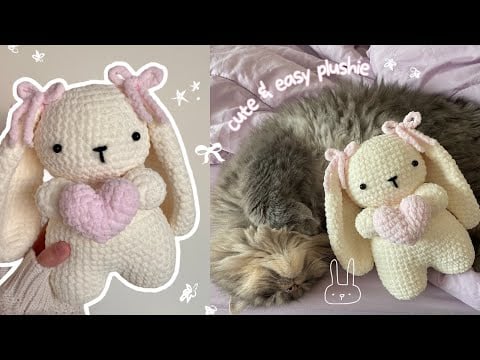 how to crochet a cute bunny holding a heart | amigurumi tutorial (no magic ring!) + free pattern - mahum ๐