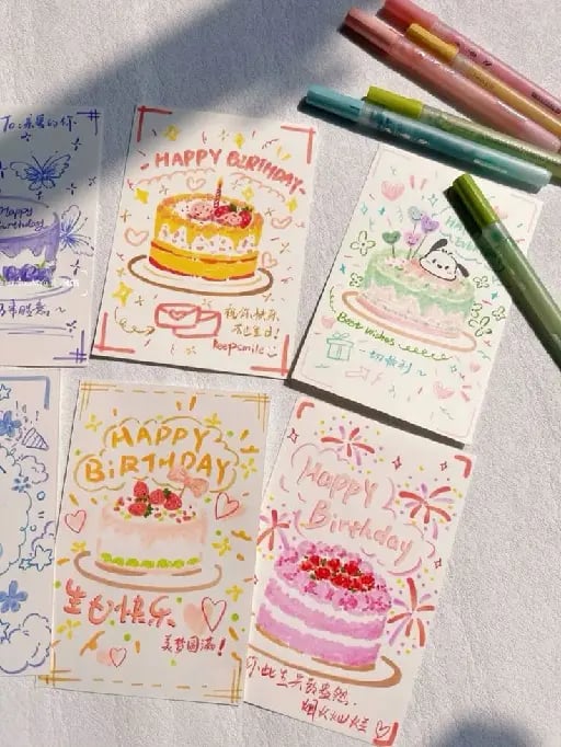 Birthday Card - A classic, I usually like to draw a little cake based on the birthday person taste and personality to give it a special touch and give each card a personalized essence.