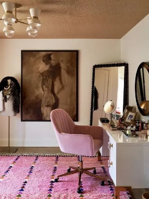 Silla de Vanity - Silla con ruedas de color rosa para el vanity