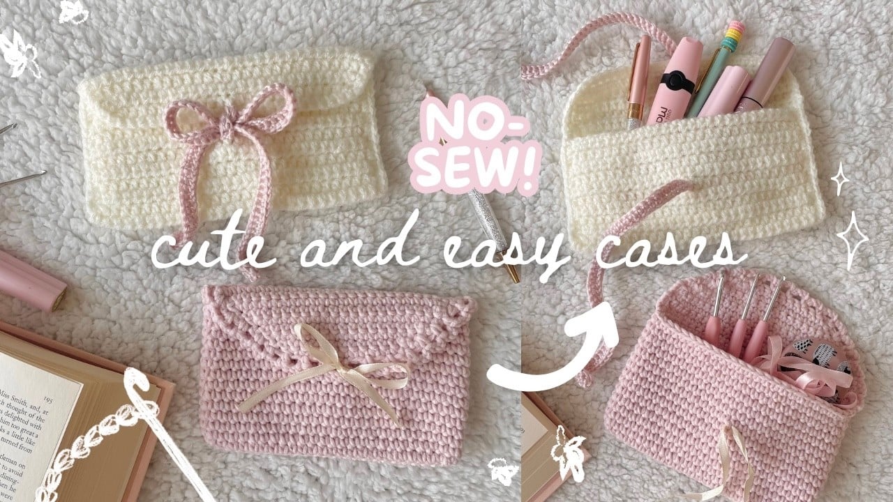 how to crochet easy NO-SEW bow pencil case of ANY size | beginner-friendly tutorial