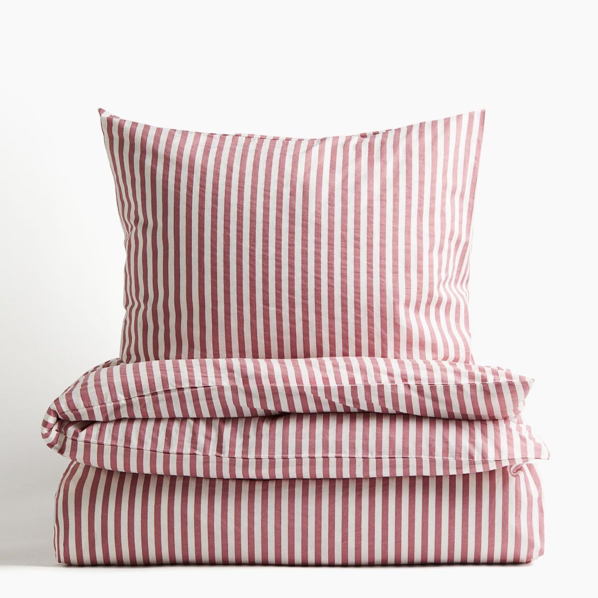 parure de lit rayée H&M - coloris : jaune ou rose ancien