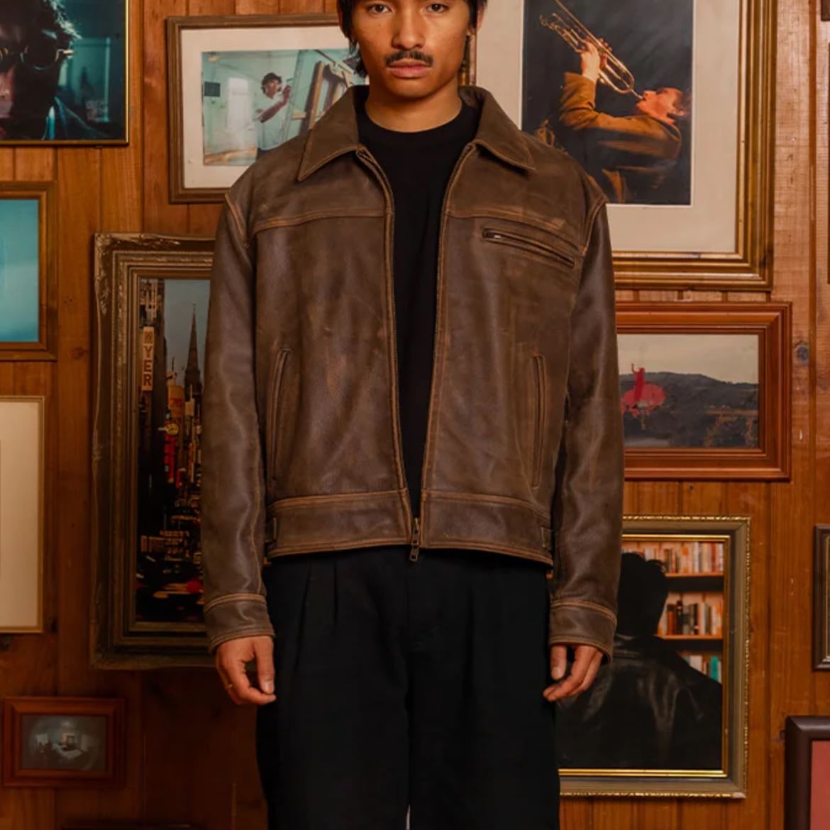 AGED HEAVY WASH LEATHER JACKET - Mutimer