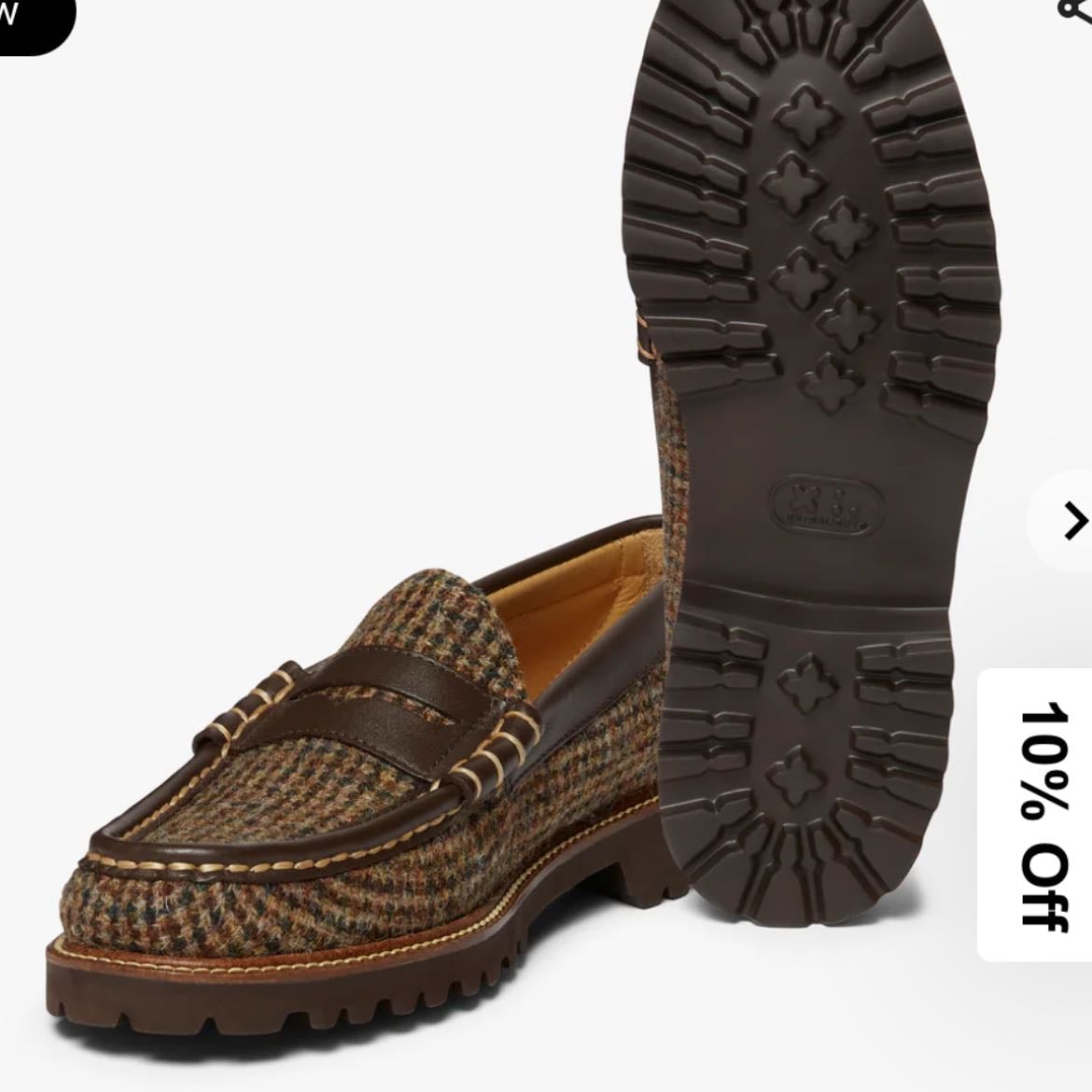Weejuns Larson Harris Tweed Lug Loafers Dark Brown Leather with Harris Tweed Textile GHBasse