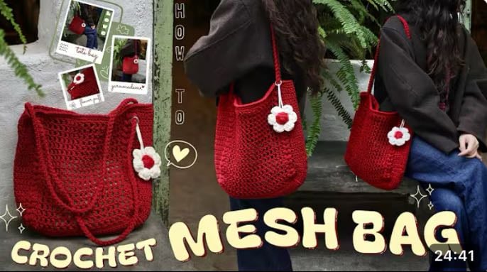 Crochet mesh tote bag - Yarnmadem