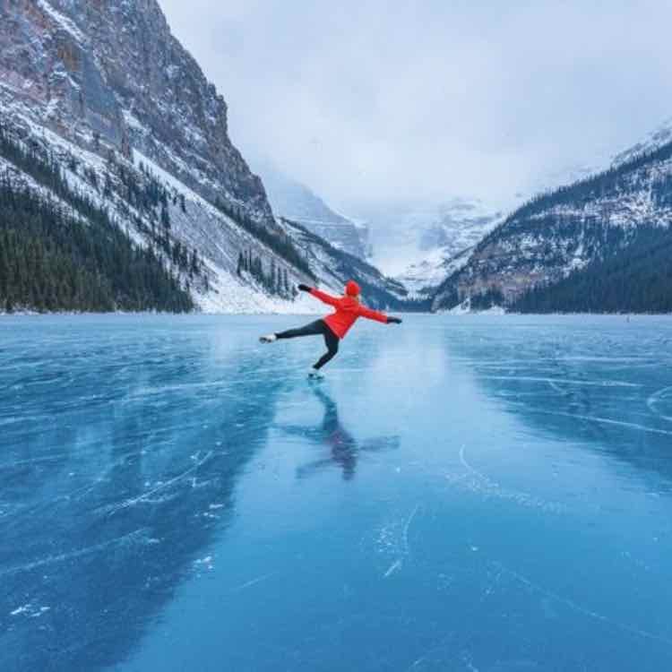 Ice skate on frozen lake