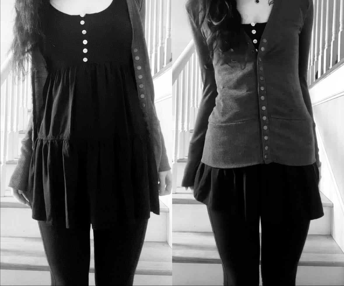 Vestidos - Se usan vestidos lisos sueltos con algún suéter largo que acompañe junto a las medias.