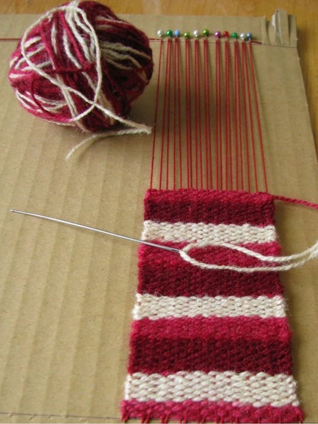 weaving a cardboard loom
