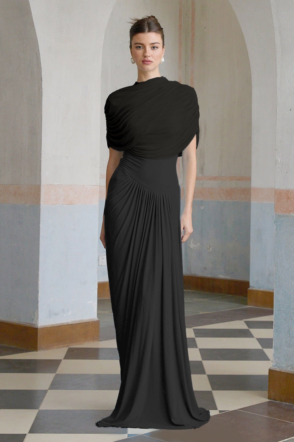 Catherine Black Asymmetrical Pleated Maxi Dress - Miss Rosier - Women's Online Boutique