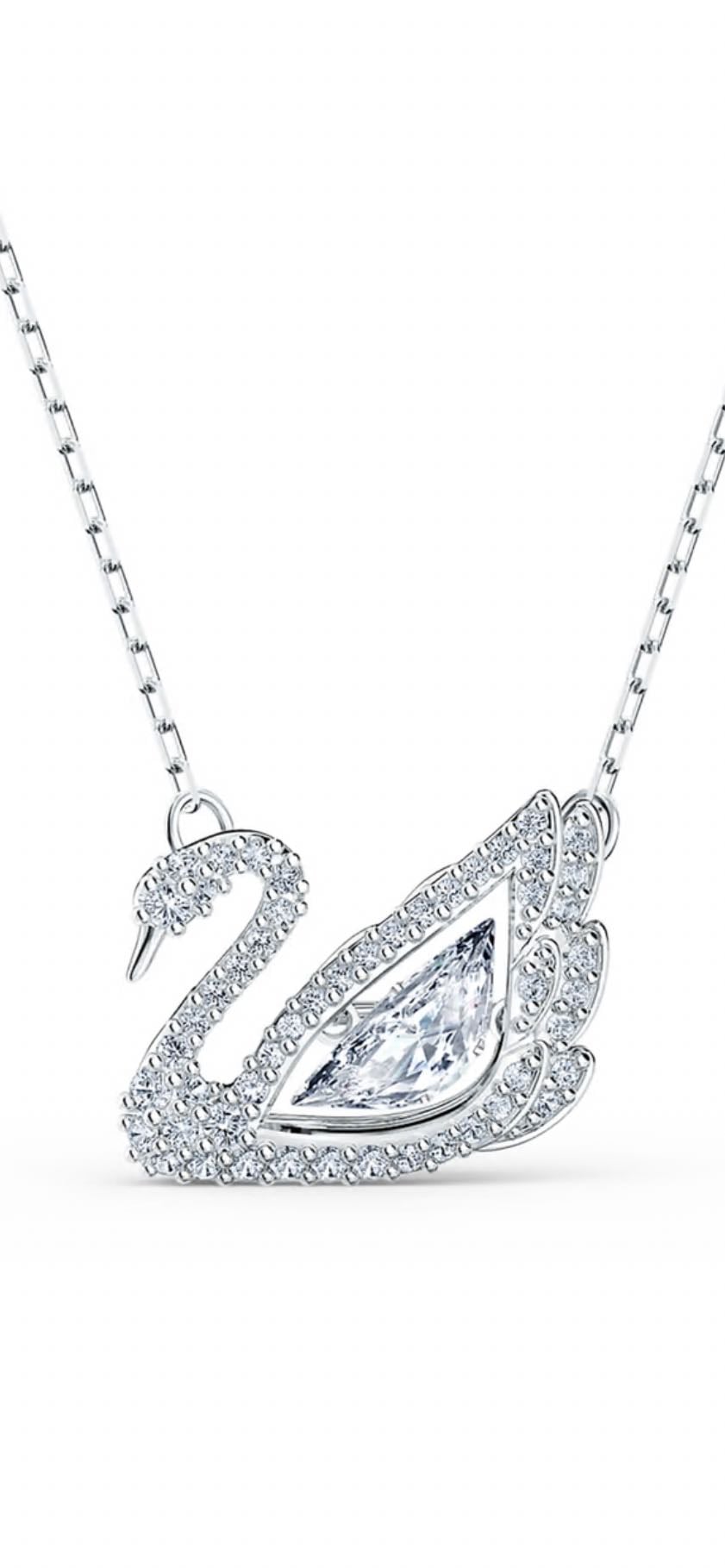 Collar Swan Cisne móvil, Blanco, Baño de rodio