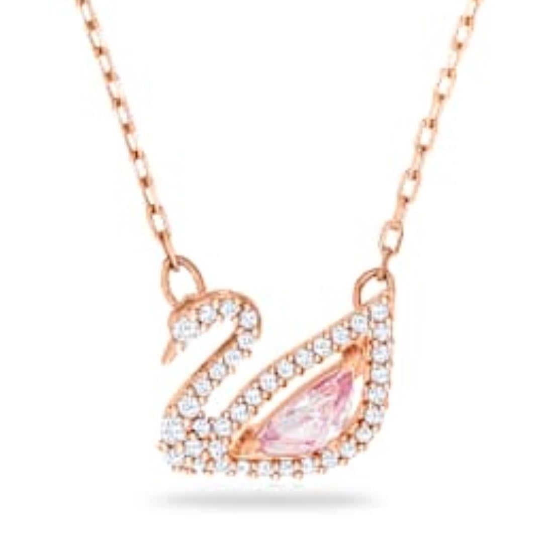Collar Swan Cisne, Rosa, Baño tono oro rosa - Swarovski
