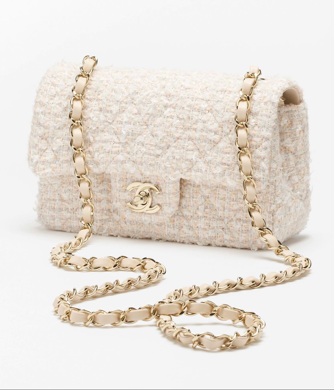 Bolso mini clásico Tweed y metal dorado Chanel - Beige y blanco 4.600€