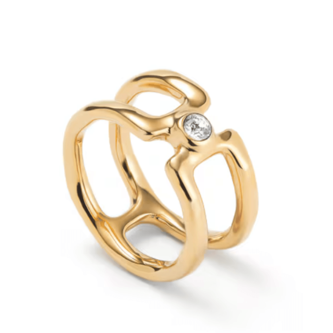 Anillo doble bañado en oro 18k con topacio blanco - UNO DE 50