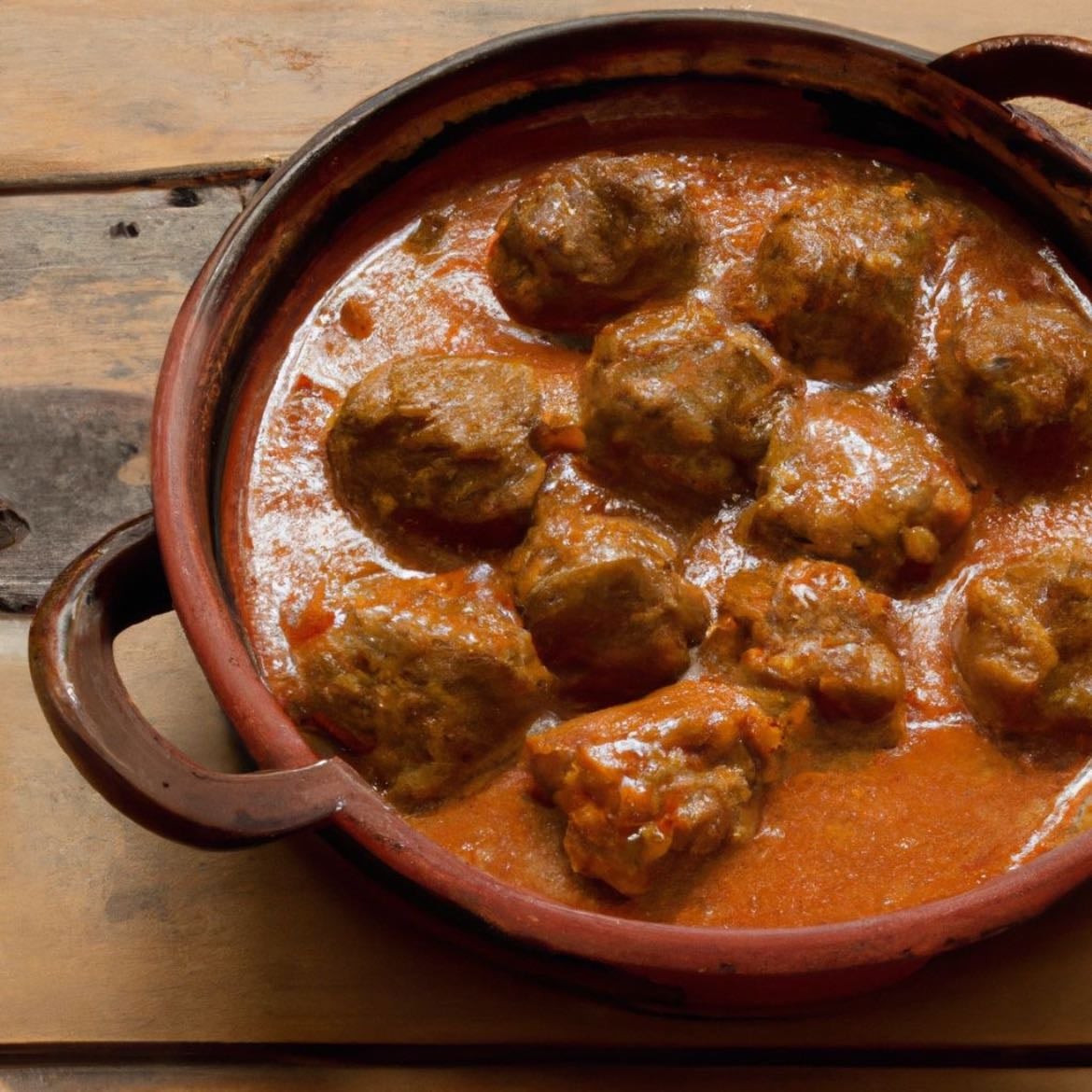 Albóndigas en salsa de verdura - Salsa de cebolla, zanahoria, ajo, caldo de pollo, vino tinto y laurel