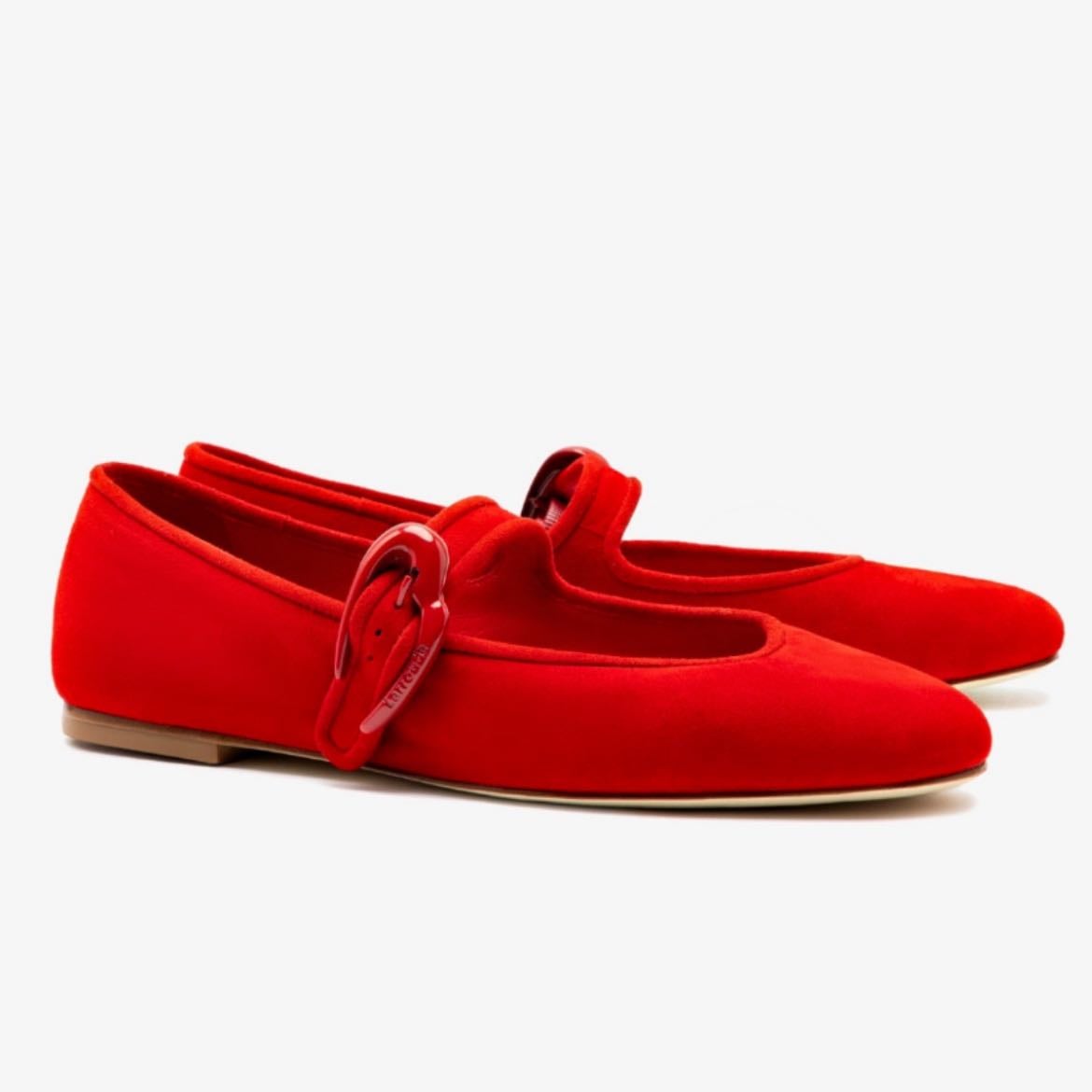 Larroudé - Verona Ballet Flat In Scarlet Suede - Sapatos de princesa