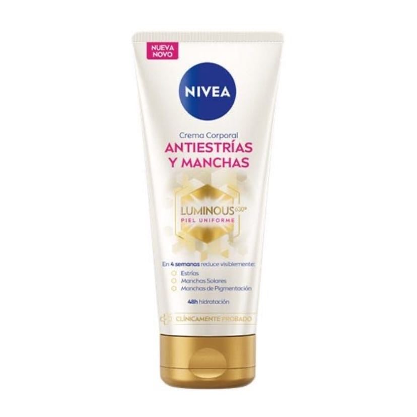 Nivea - Si quieres una crema que te devuelva tu tono natural te recomiendo Nivea puede ser de la línea “Luminous 630” de esa línea SOLO crema corporal, y también puede ser “ Nivea tono natural”,